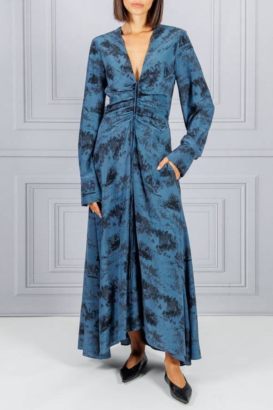 Altuzarra Mila Long Sleeve Midi Dress in Steel Blue FR 36 US 4